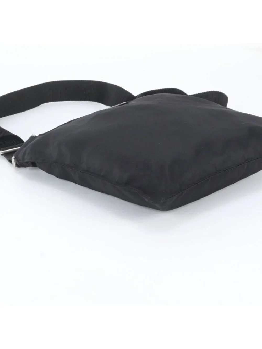 Prada Tessuto Nylon Triangle Logo Leather Shoulder Bag Crossbody Messenger Black